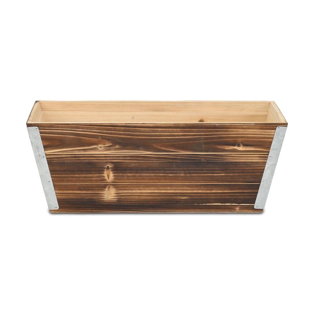 Brown Wood And Metal 700 Ounce Rectangular Distressed Planter Box