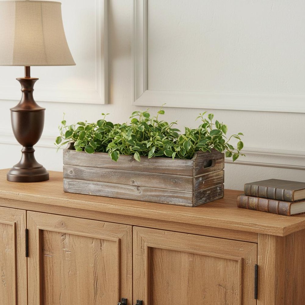 Brown Wood 200 Ounce Rectangular Distressed Planter Box