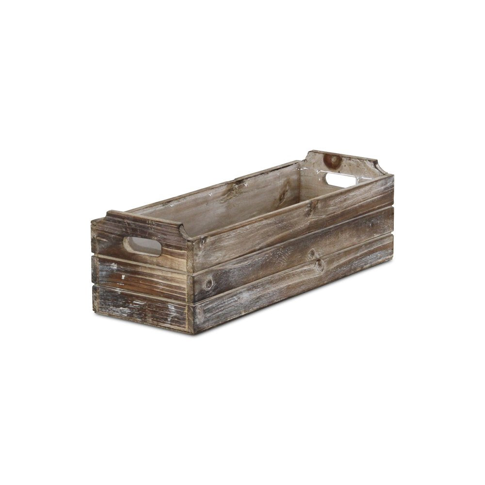 Brown Wood 200 Ounce Rectangular Distressed Planter Box on a white background