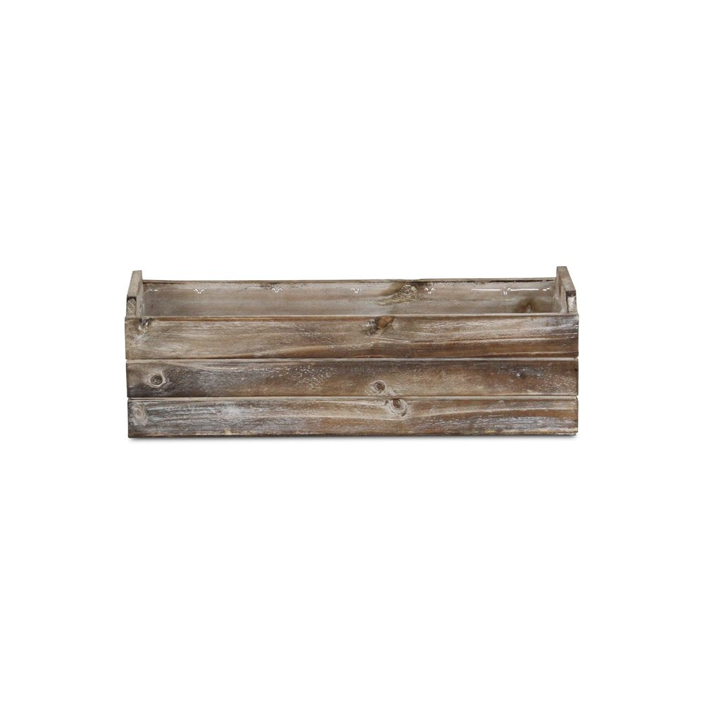 Brown Wood 200 Ounce Rectangular Distressed Planter Box on a white background