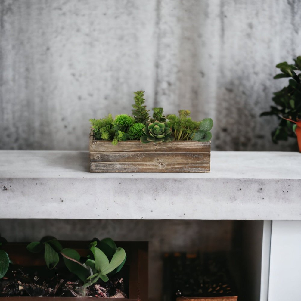 Brown Wood 200 Ounce Rectangular Distressed Planter Box