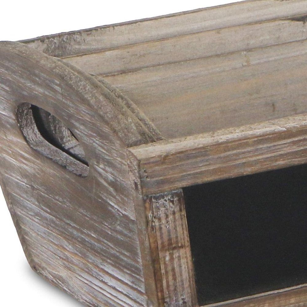 Set of Three Brown Wood 300 Ounce Rectangular Distressed Planter Boxes close-up detail