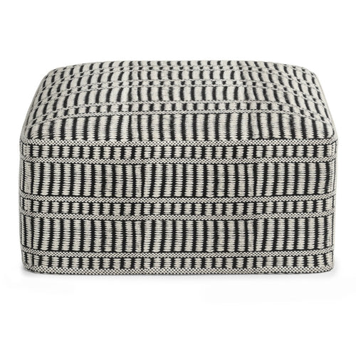 20" Black And White Polyester Geometric Outdoor Pouf Ottoman