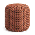 18" Orange Polyester Round Outdoor Pouf Ottoman. Outdoor ottoman isolated on a plain white background, showing a orange fabric surface.