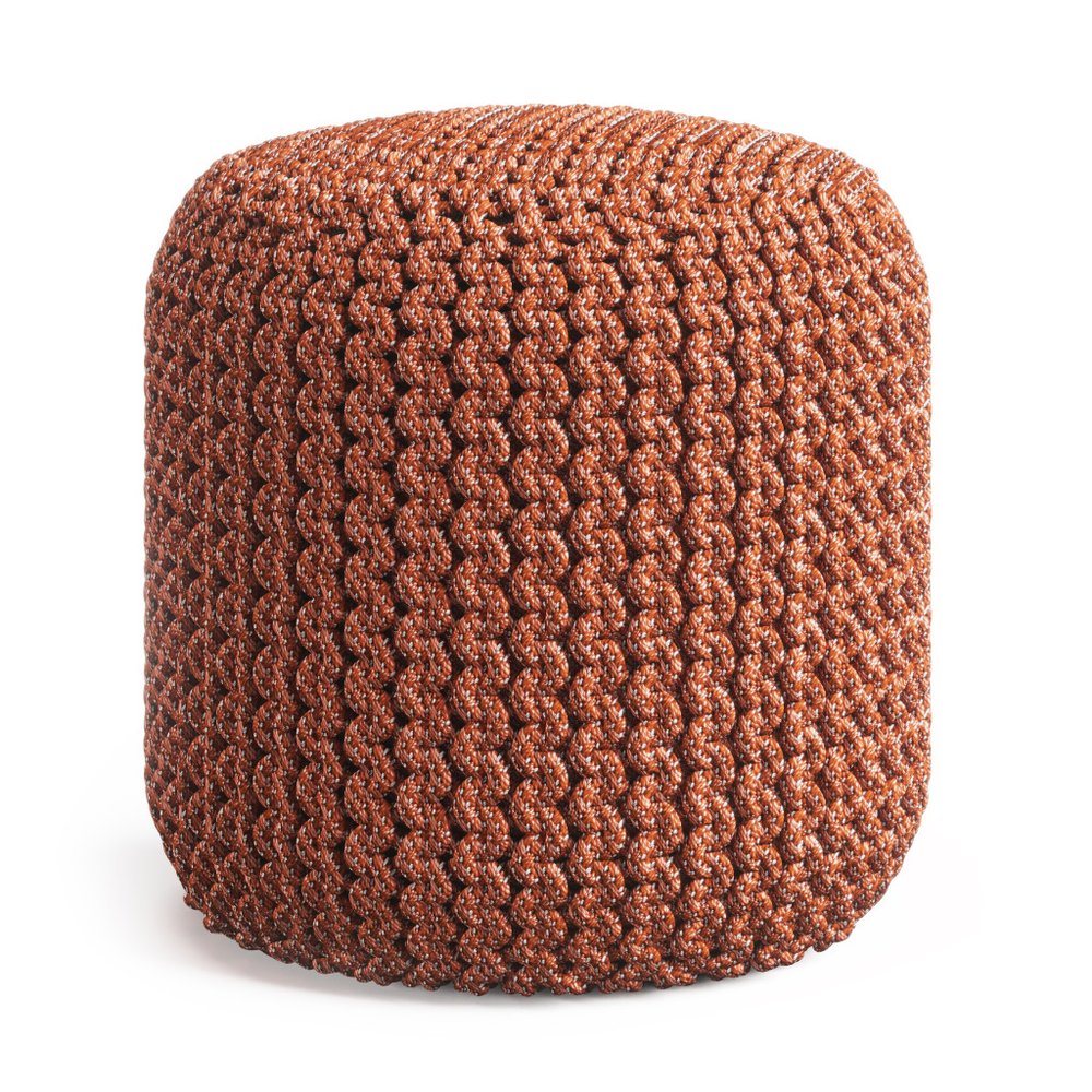18" Orange Polyester Round Outdoor Pouf Ottoman