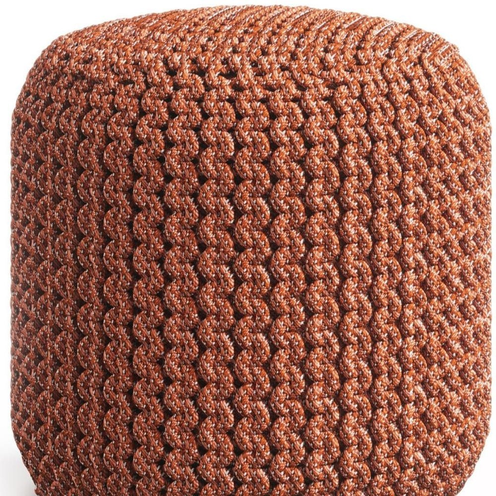 18" Orange Polyester Round Outdoor Pouf Ottoman