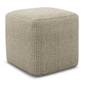 18" Cream Polyester Cube Outdoor Pouf Ottoman. Outdoor ottoman isolated on a plain white background, in a cream fabric finish.