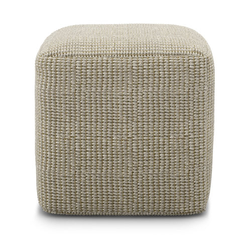 18" Cream Polyester Cube Outdoor Pouf Ottoman