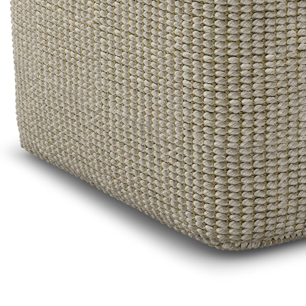 18" Cream Polyester Cube Outdoor Pouf Ottoman