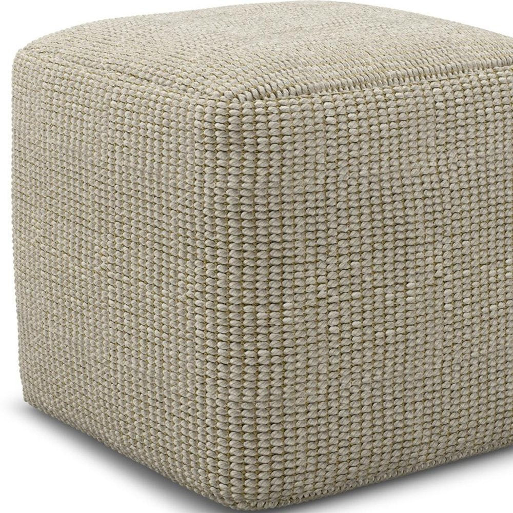 18" Cream Polyester Cube Outdoor Pouf Ottoman