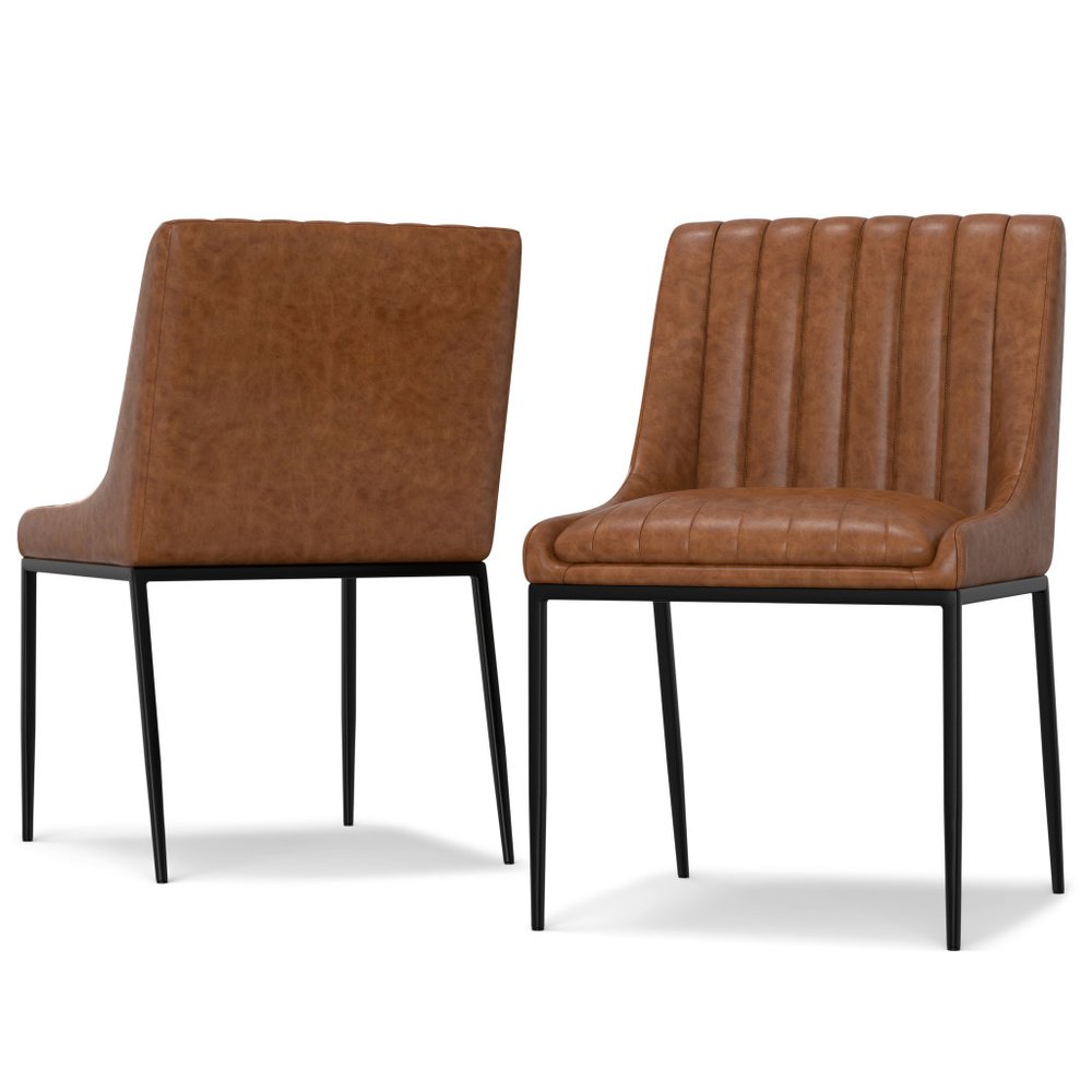 Set of Two Tan and Black Wood Dining Parsons Chairs