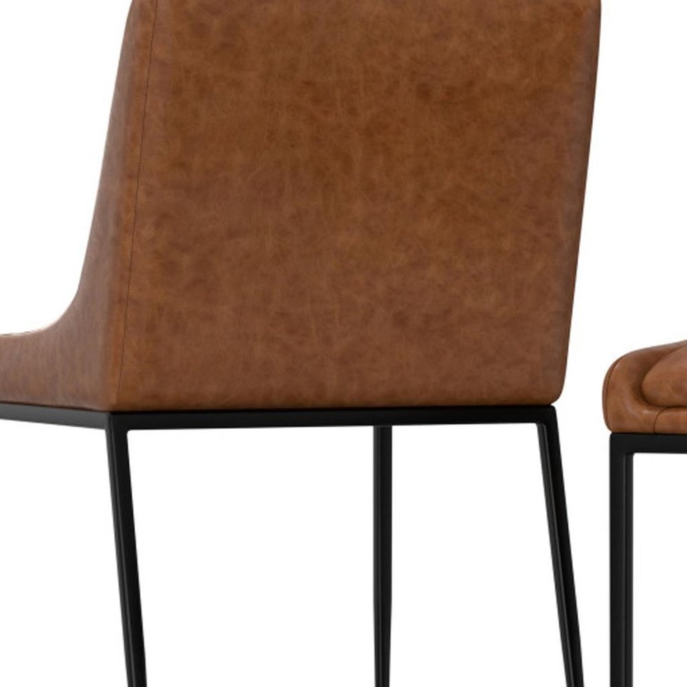 Set of Two Tan and Black Wood Dining Parsons Chairs