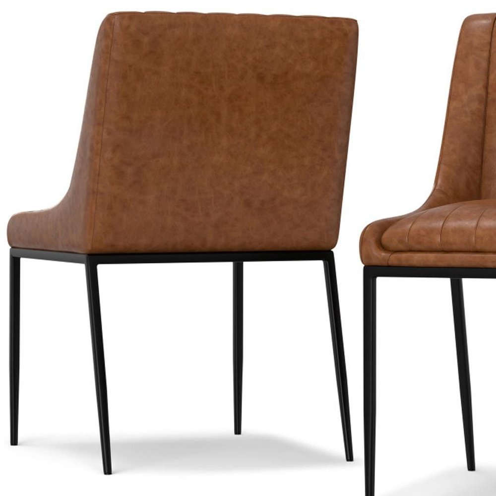 Set of Two Tan and Black Wood Dining Parsons Chairs