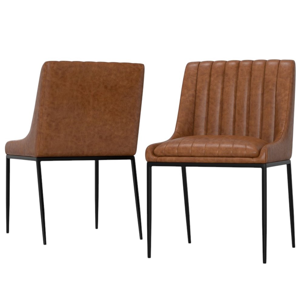 Set of Two Tan and Black Wood Dining Parsons Chairs