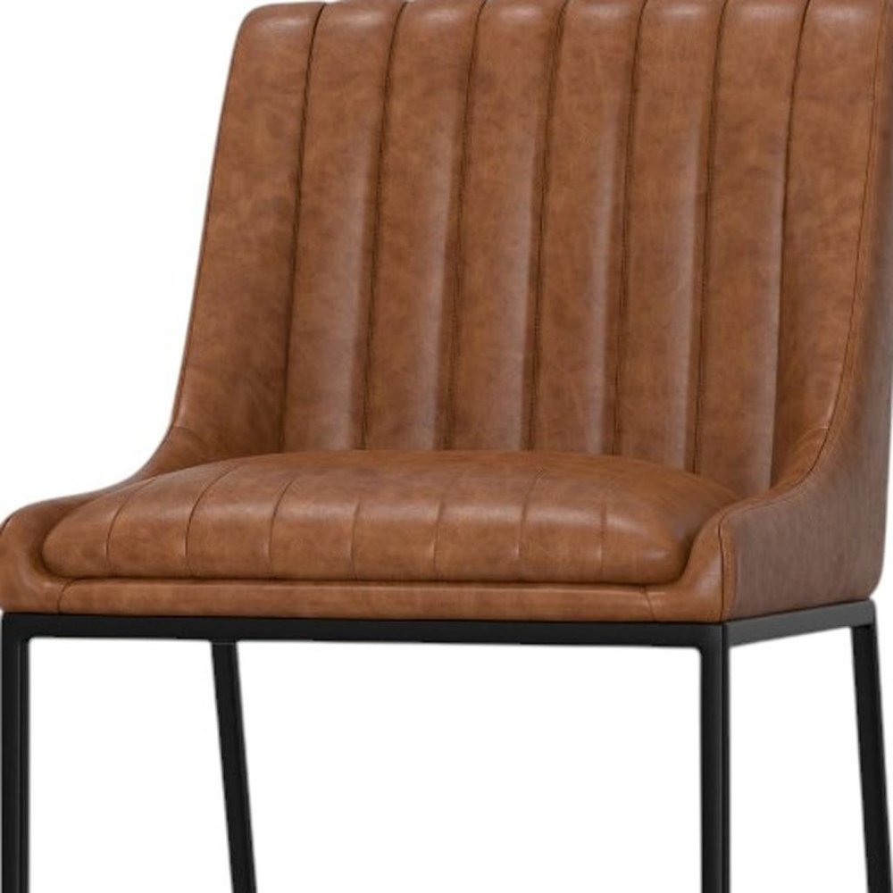 Set of Two Tan and Black Wood Dining Parsons Chairs