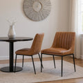 Set of Two Tan and Black Wood Dining Parsons Chairs