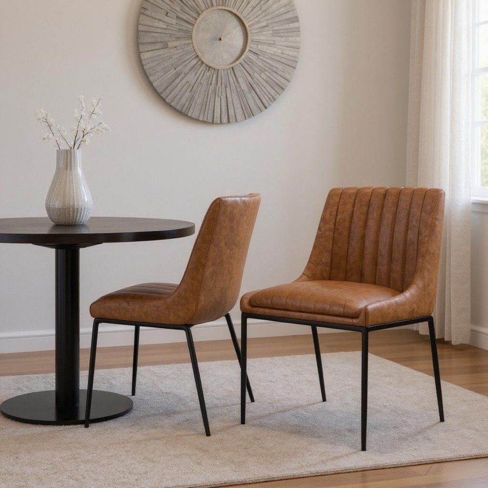 Set of Two Tan and Black Wood Dining Parsons Chairs
