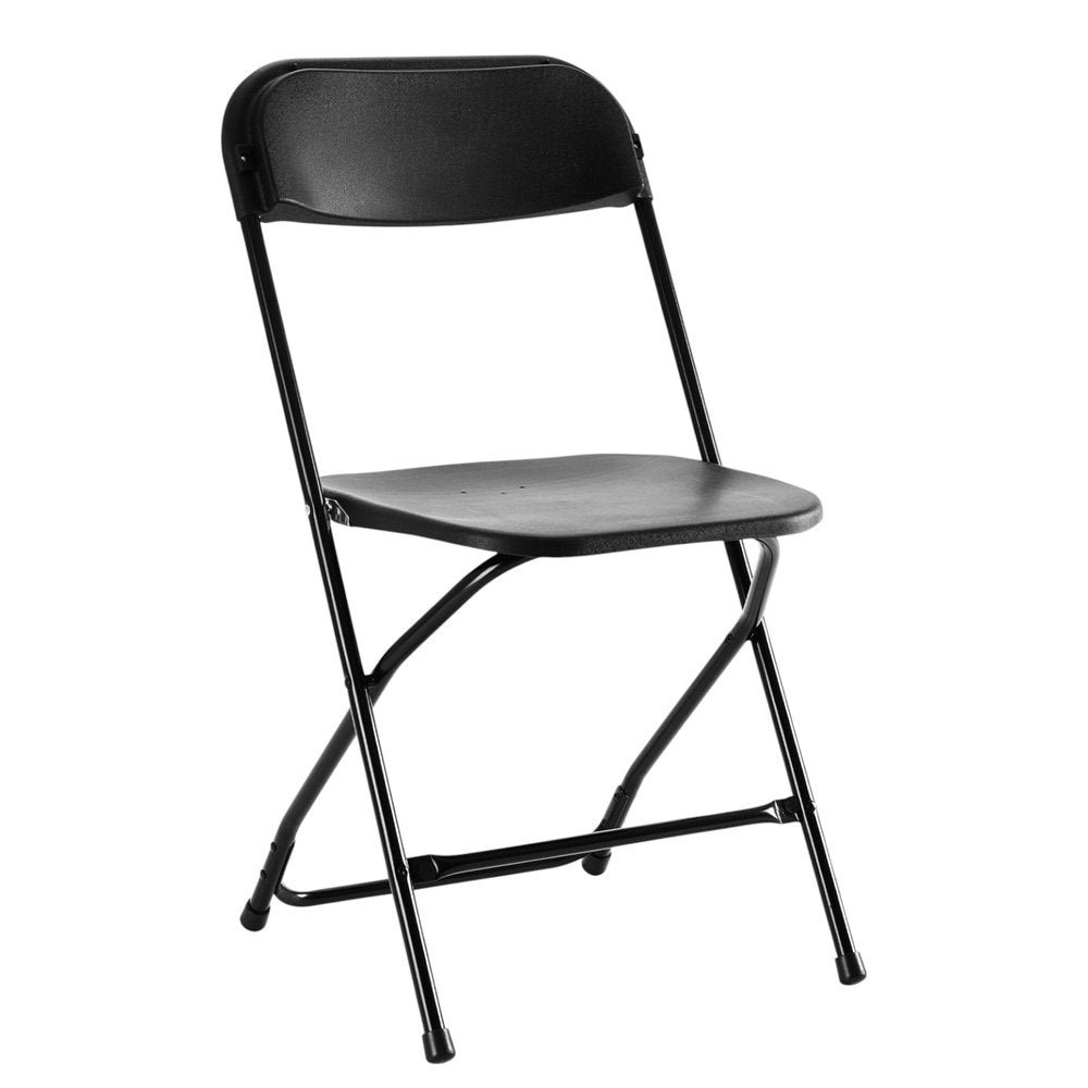 Set of Four Black Metal Outdoor Folding Stacking Dining Chairs on a white background