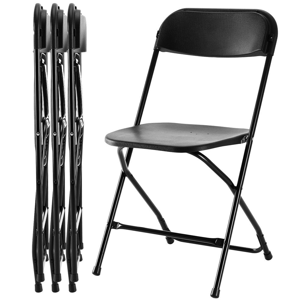 Set of Four Black Metal Outdoor Folding Stacking Dining Chairs on a white background