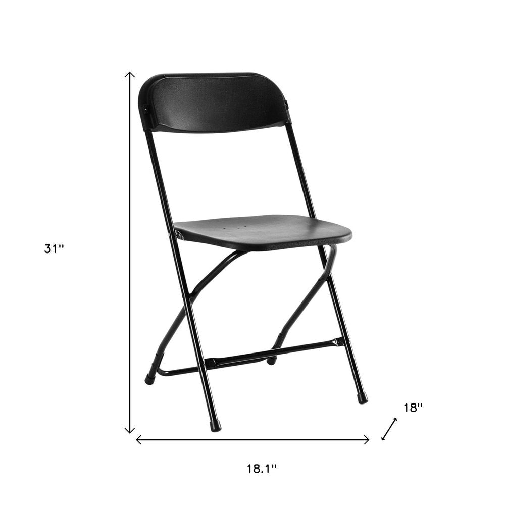 Set of Four Black Metal Outdoor Folding Stacking Dining Chairs on a white background