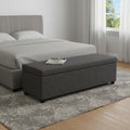 54" Slate Gray and Dark Brown Linen Blend and Solid Wood Upholstered Storage Bench With Flip Top