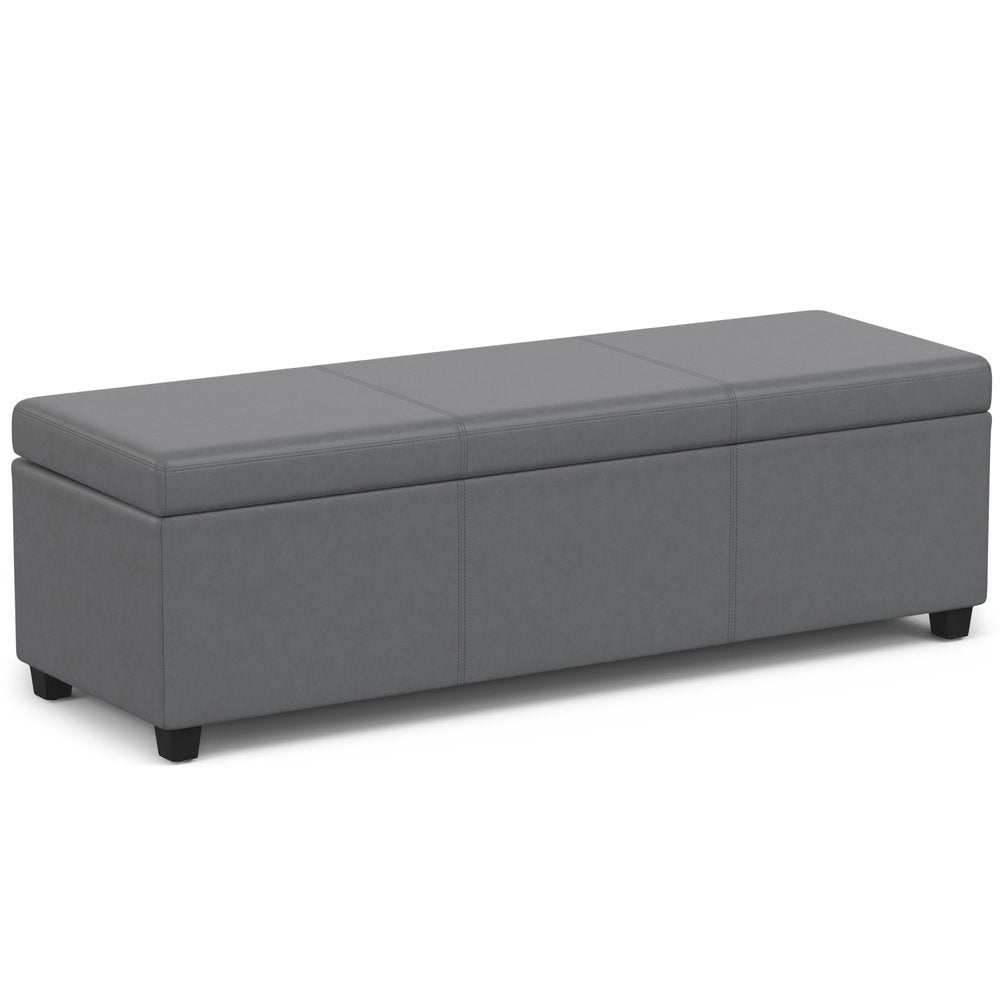 54" Slate Gray and Dark Brown Linen Blend and Solid Wood Upholstered Storage Bench With Flip Top