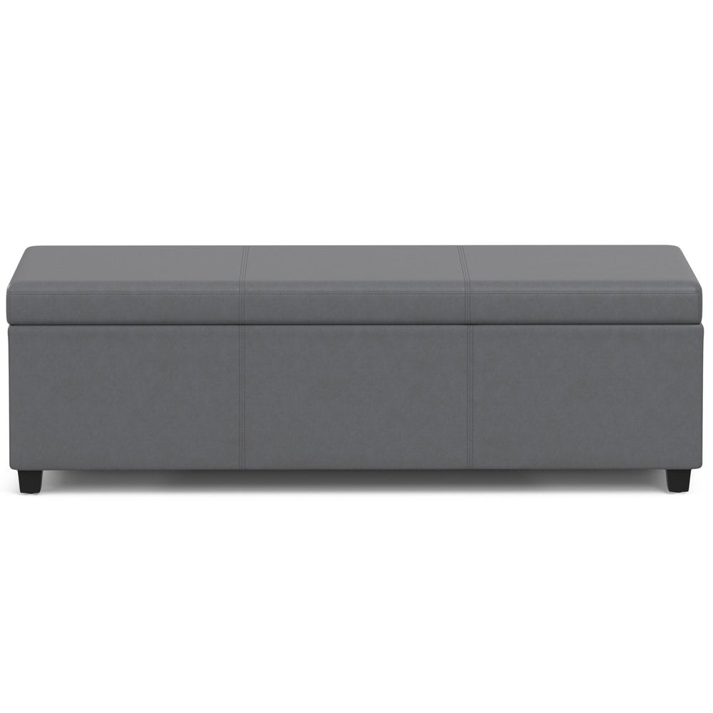 54" Slate Gray and Dark Brown Linen Blend and Solid Wood Upholstered Storage Bench With Flip Top. Bench isolated on a plain white background, in a gray wood finish.