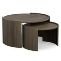 Set Of Two Ash Gray Solid Wood Round Solid Nested Coffee Tables on a white background