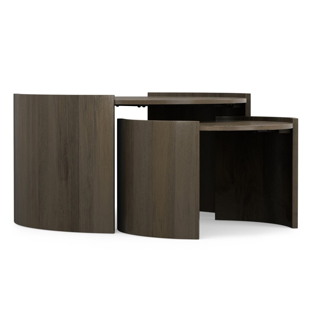 Set Of Two Ash Gray Solid Wood Round Solid Nested Coffee Tables on a white background