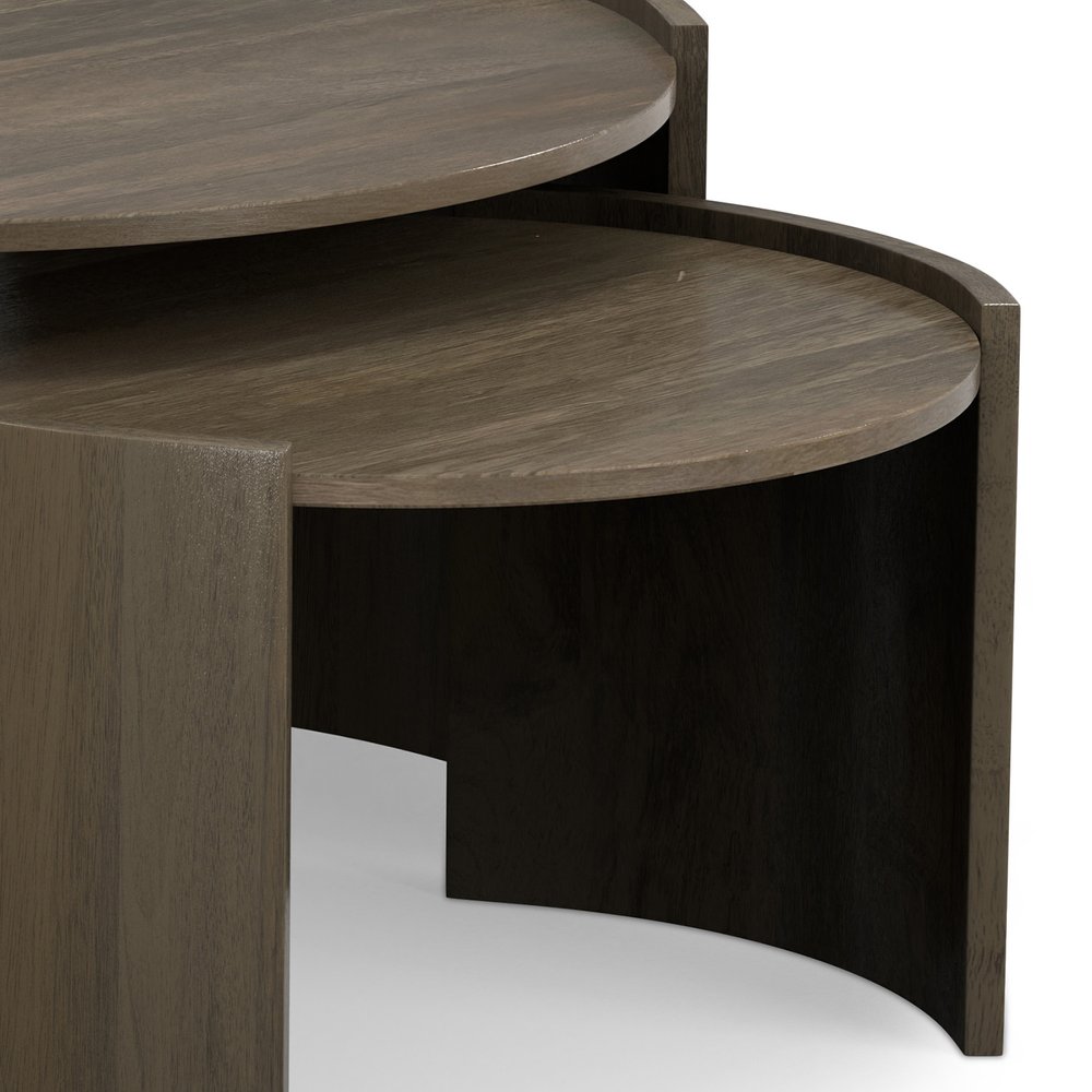 Set Of Two Ash Gray Solid Wood Round Solid Nested Coffee Tables