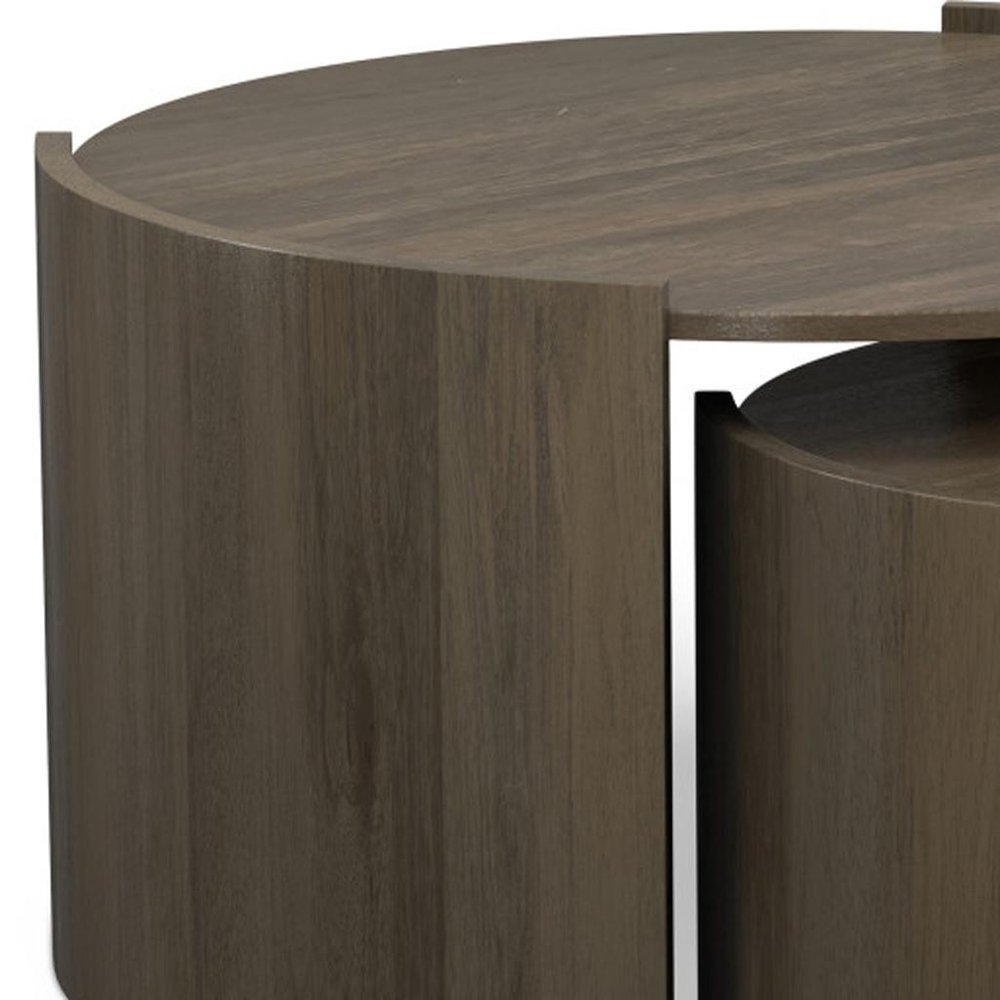 Set Of Two Ash Gray Solid Wood Round Solid Nested Coffee Tables