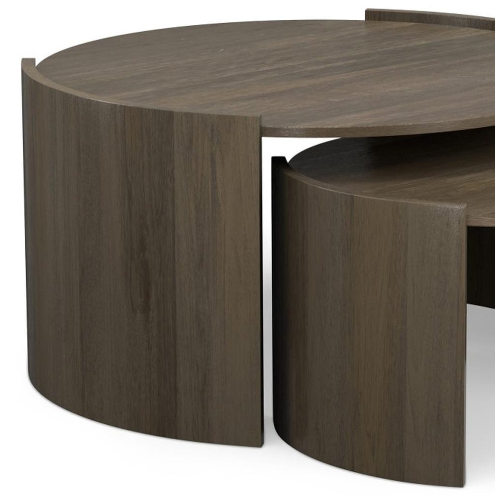 Set Of Two Ash Gray Solid Wood Round Solid Nested Coffee Tables on a white background