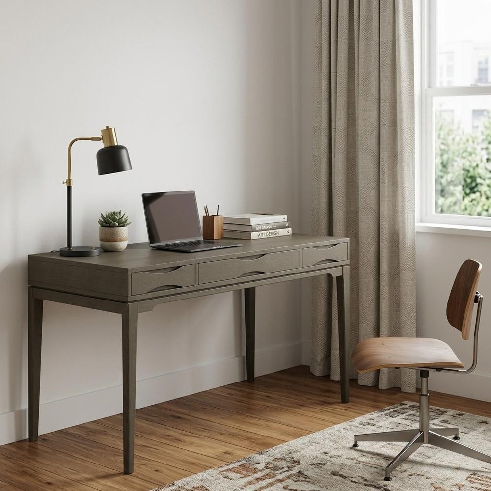 60" White Solid Wood Writing Desk With Two Drawers