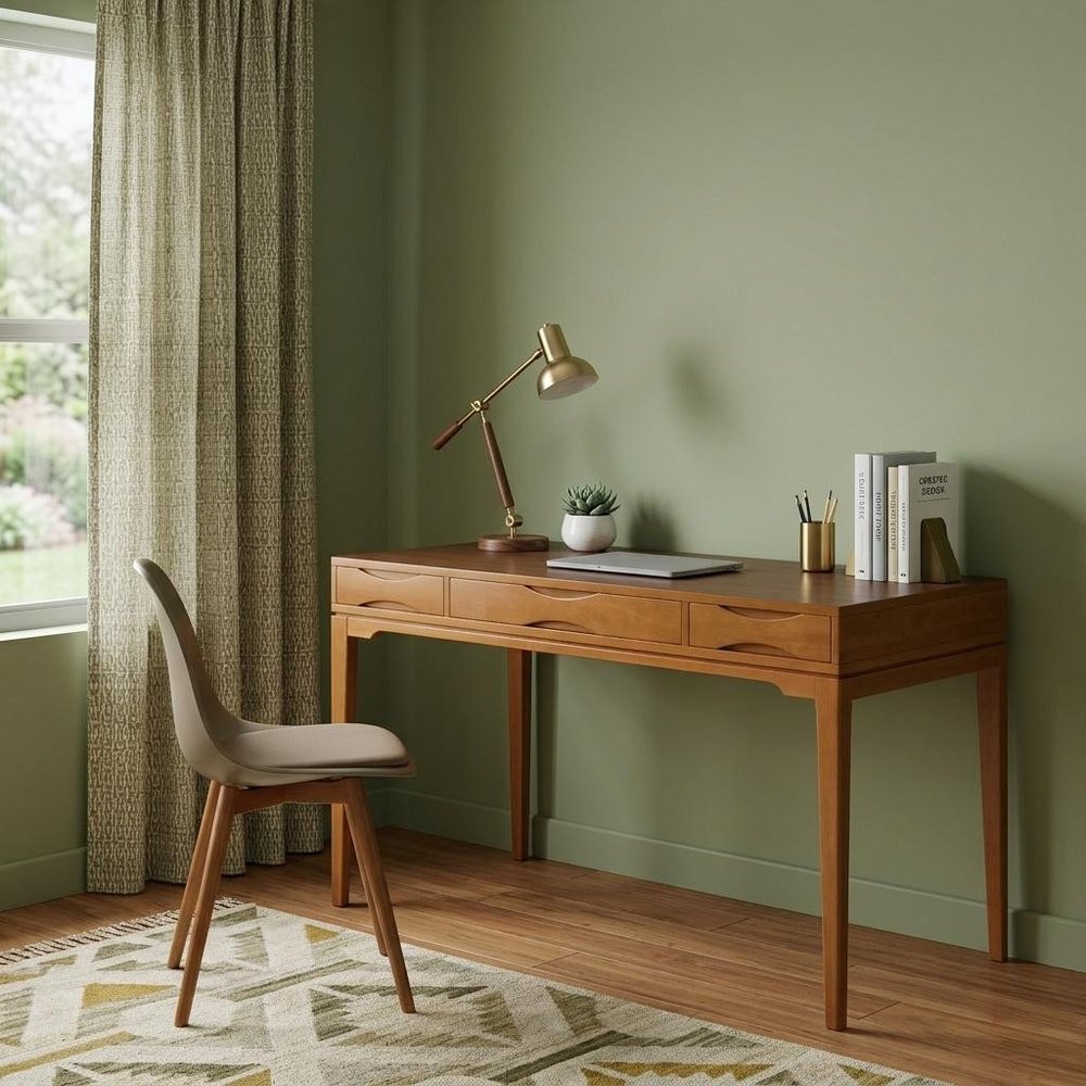60" White Solid Wood Writing Desk With Two Drawers