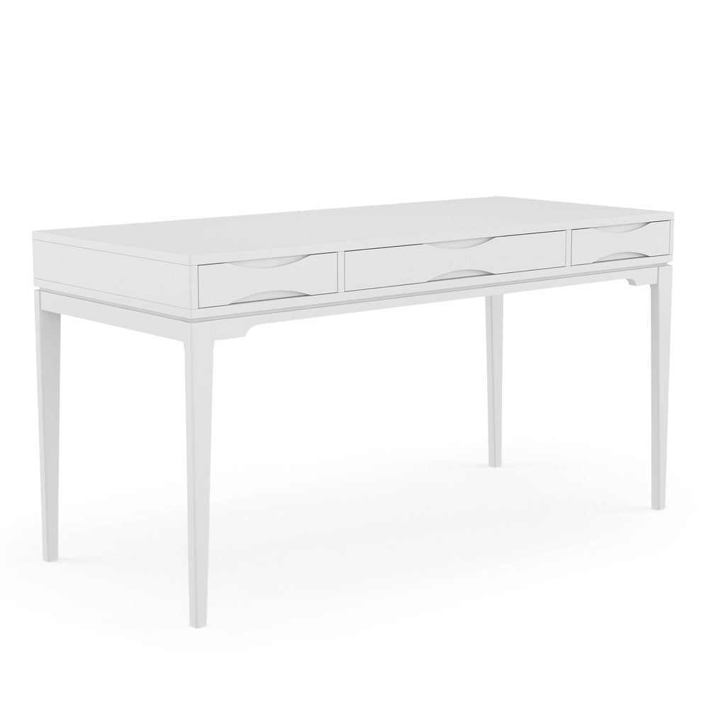 60" White Solid Wood Writing Desk With Two Drawers