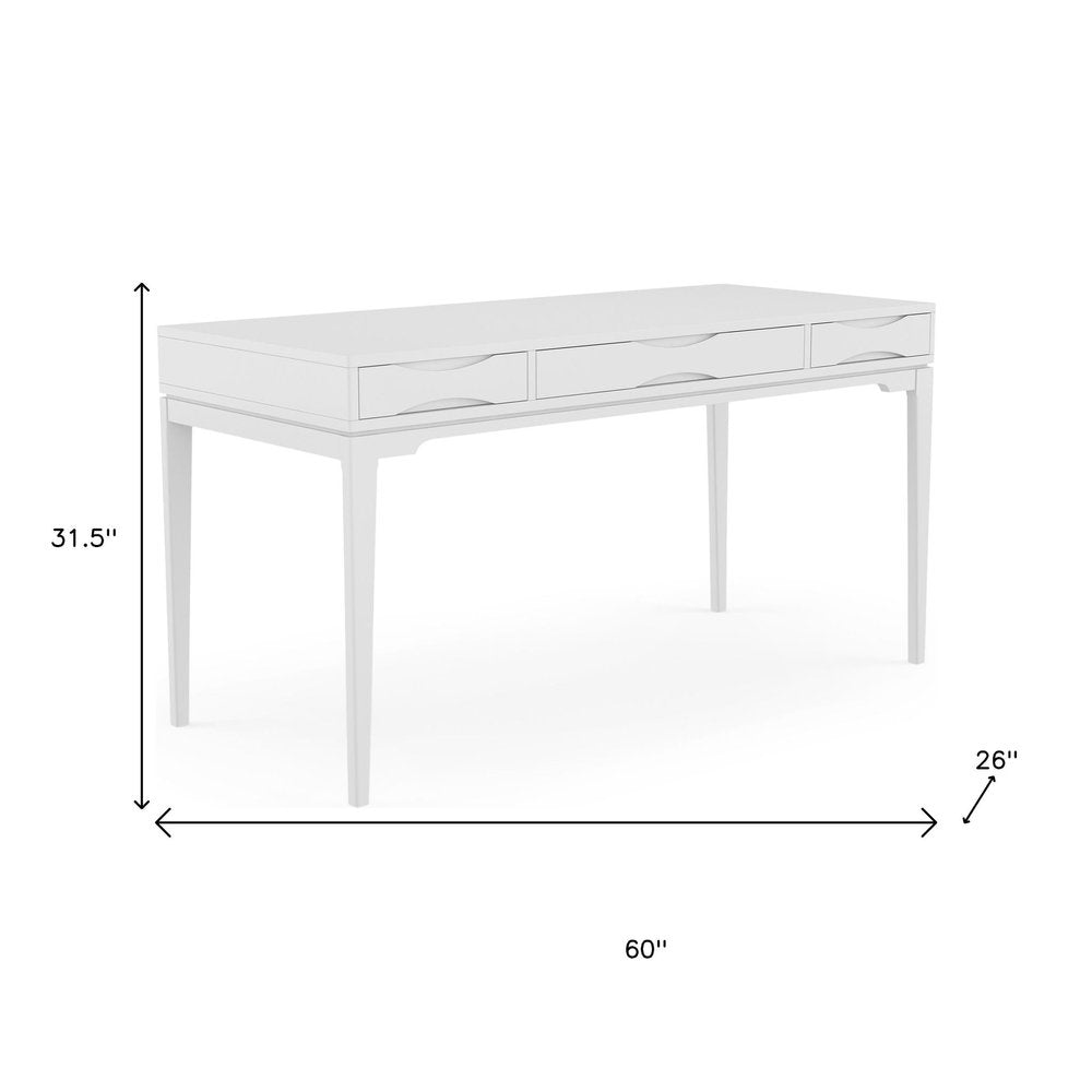 60" White Solid Wood Writing Desk With Two Drawers