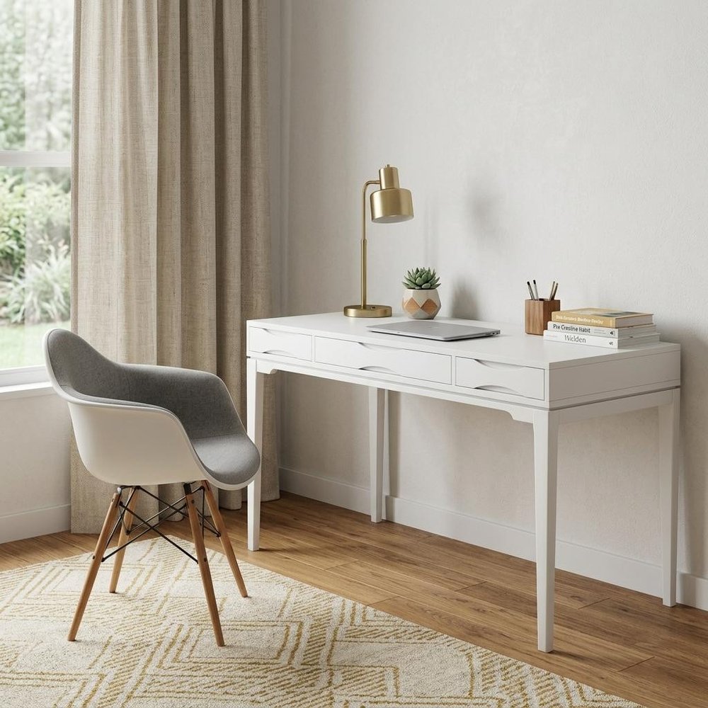 60" White Solid Wood Writing Desk With Two Drawers