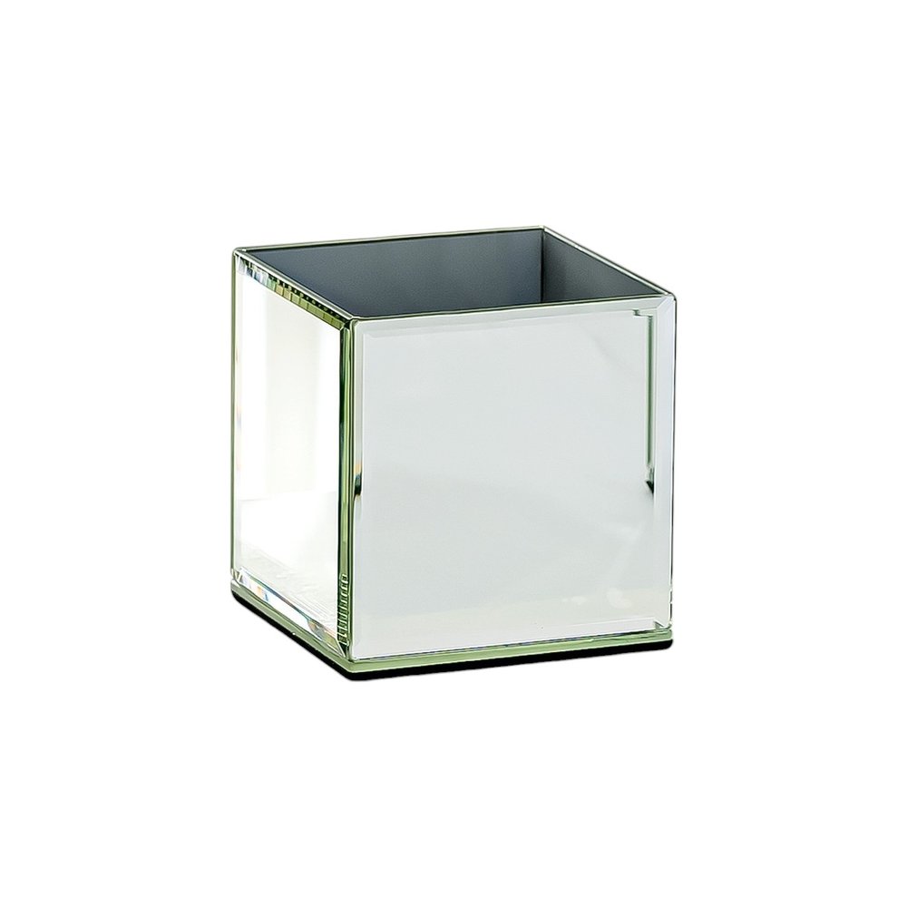 Silver mirrored glass square vase on a white background