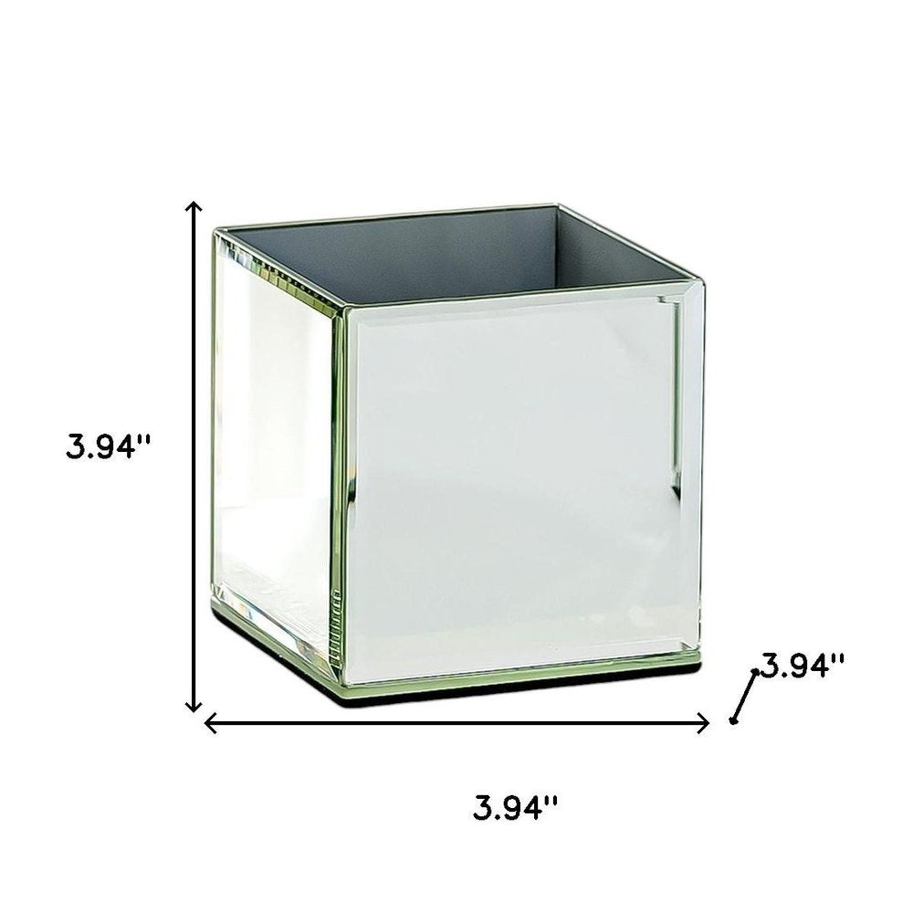 Set of Six Silver Mirrored Glass Square Table Vases on a white background