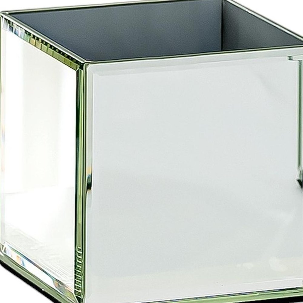 Set of Six Silver Mirrored Glass Square Table Vases on a white background