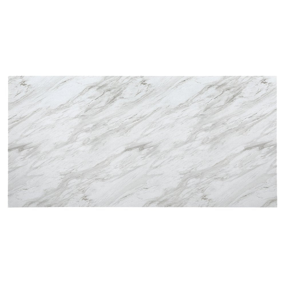 82" White and Natural Faux Marble and Wood Double Pedestal Base Dining Table