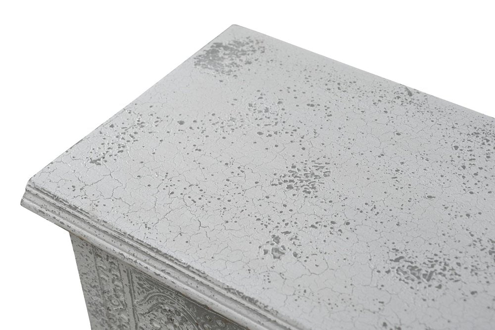 54" White Solid Wood Medallion Storage Ottoman