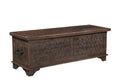 52" Brown Solid Wood Geometric Ottoman With Storage. Ottoman isolated on a plain white background, finished in brown wood.