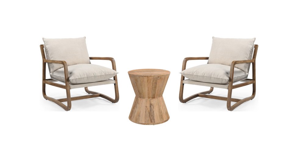 Set of Three Brown Solid Wood Round Solid Furniture Set