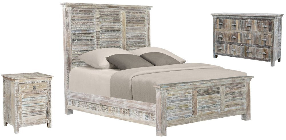 Three Piece White Solid Wood Bedroom Set on a white background