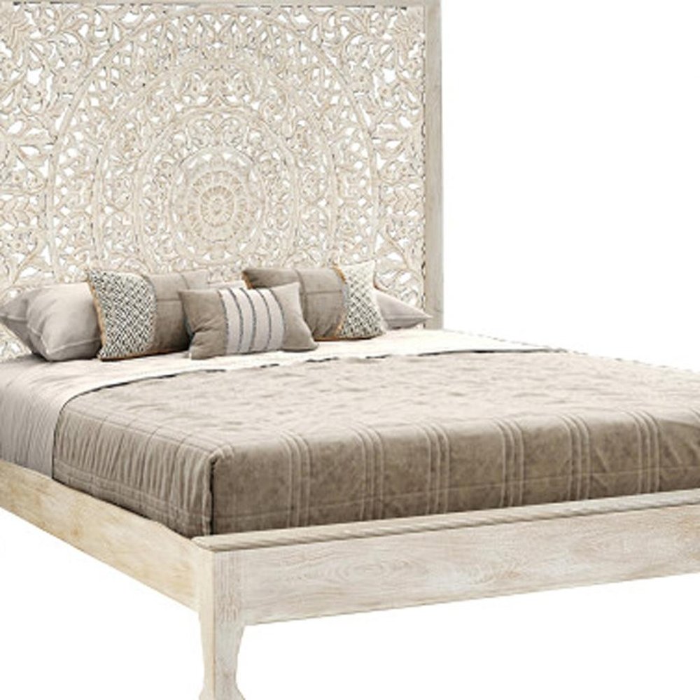 Three Piece White Solid Wood Bedroom Set on a white background
