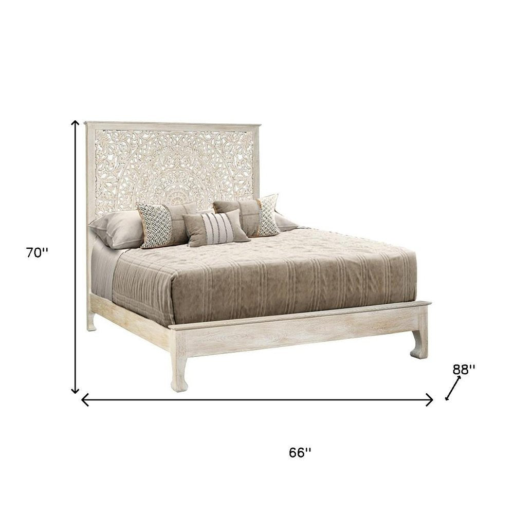 Three Piece White Solid Wood Bedroom Set on a white background