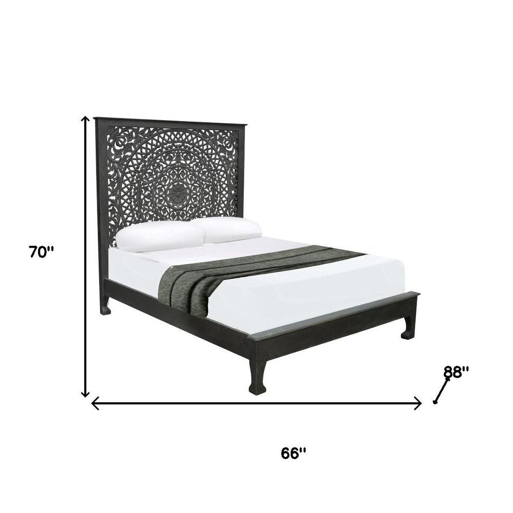 Three Piece Black Solid Wood Bedroom Set on a white background