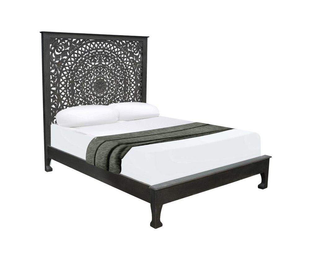Three Piece Black Solid Wood Bedroom Set on a white background