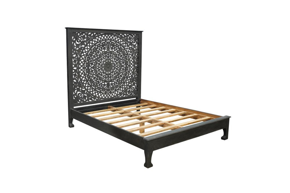 Three Piece Black Solid Wood Bedroom Set on a white background